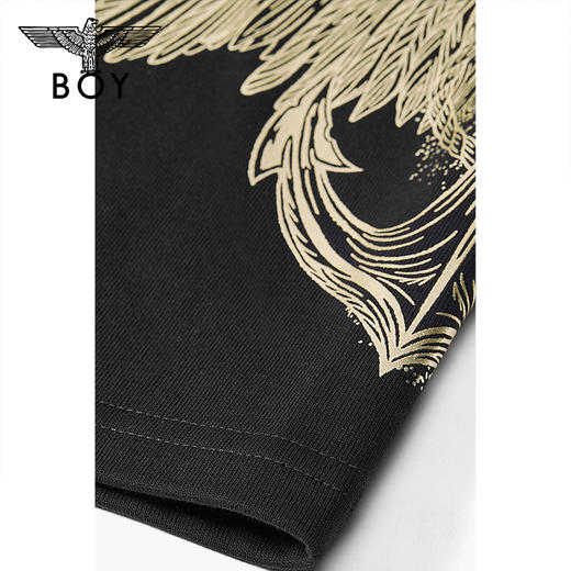 BOYLONDON短裤男女同款22春夏新品鹰翼印花黑色宽松休闲裤B222N13006 商品图4