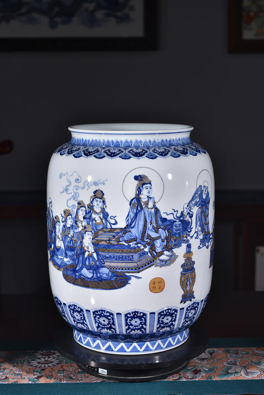 杨海新：青花描金维摩演教图灯笼瓶 商品图0