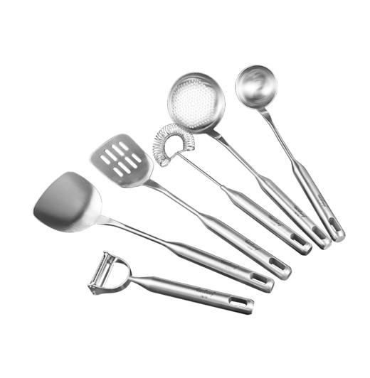 菲仕朗（FOSSLANG）304不锈钢汤勺锅铲打蛋器意粉爪 漏勺厨具煎铲勺不锈钢厨具七件套带挂架 商品图1