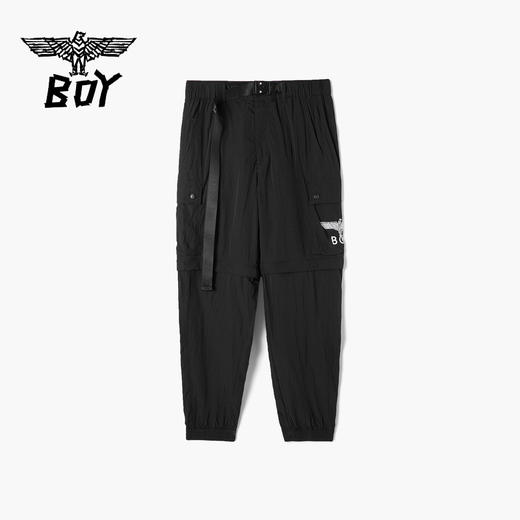 BOYLONDON工装裤男女款22夏季新品腰绳调节黑色通勤休闲裤B222N34004 商品图2