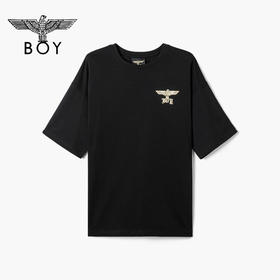 BOYLONDON短袖男女同款22春夏新品圆领烫金LOGO朋克风T恤B222N01052
