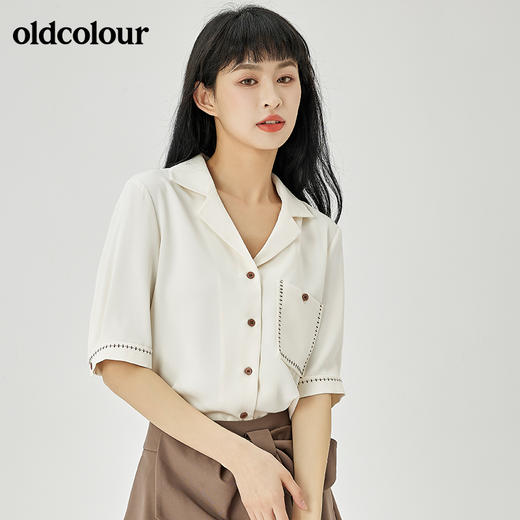 oldcolour2022夏季新品简约通勤短袖衬衫女O21011357 商品图2