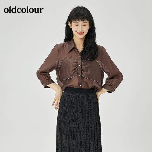 oldcolour2022夏季新品设计感通勤七分袖衬衫女O21012141 商品图1