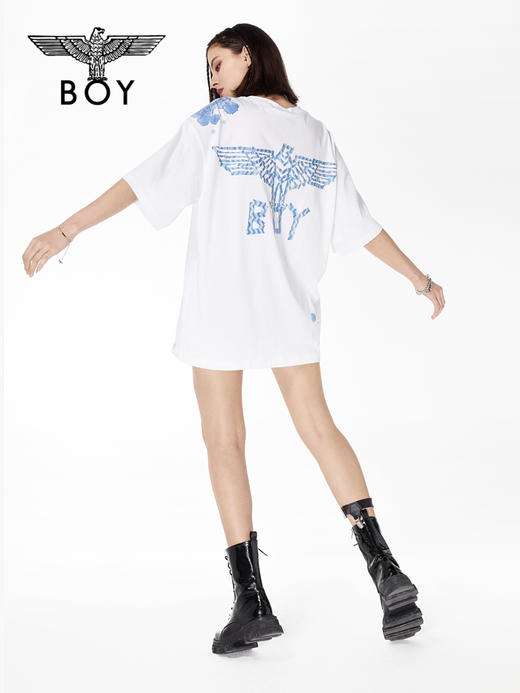 BOYLONDON短袖男女同款22春夏新品水彩泼墨涂鸦白色宽松T恤B221N01021 商品图2
