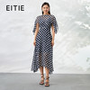 下架-EITIE爱特爱夏季新款时尚长款显瘦一字领波点撞色连衣裙B2207978 商品缩略图0