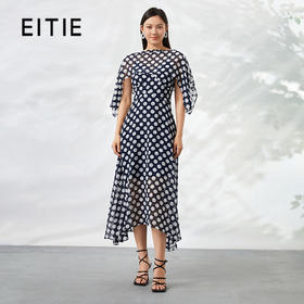 下架-EITIE爱特爱夏季新款时尚长款显瘦一字领波点撞色连衣裙B2207978