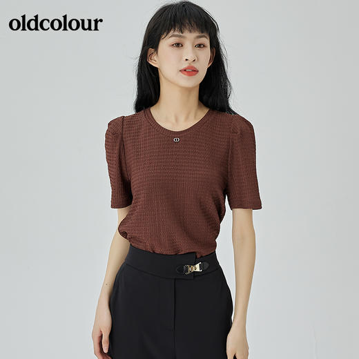 oldcolour2022夏季新品短袖通勤简约短袖T恤女O21021179 商品图3
