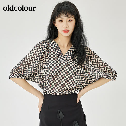 oldcolour2022夏季新品休闲宽松格子套头衫女O21012157 商品图4