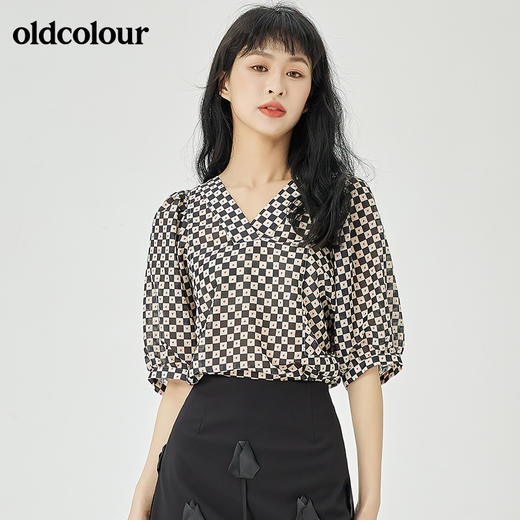 oldcolour2022夏季新品休闲宽松格子套头衫女O21012157 商品图3