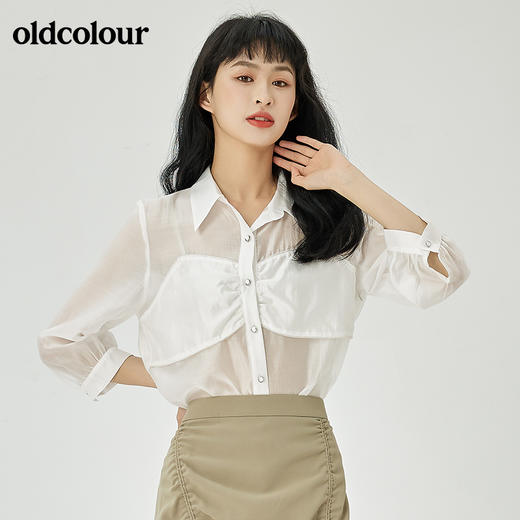 oldcolour2022夏季新品设计感通勤七分袖衬衫女O21012141 商品图6