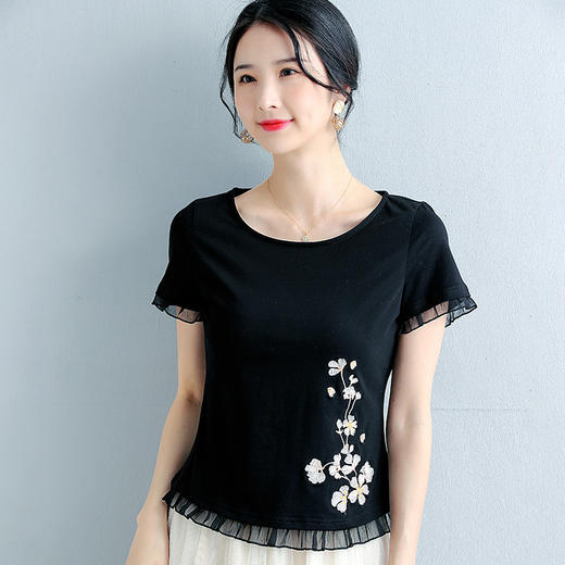 夏季棉洋气雪纺边修身短款时尚小衫LM06562 商品图3