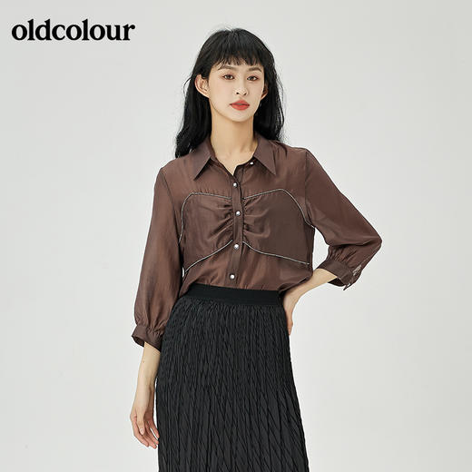 oldcolour2022夏季新品设计感通勤七分袖衬衫女O21012141 商品图0