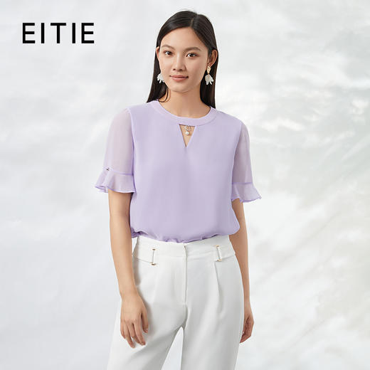 EITIE爱特爱夏新款时尚通勤气质百搭温柔紫色直筒衫上衣B2213924 商品图0