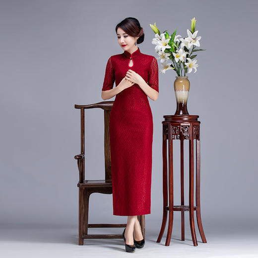 TZRY-2015新款日常复古旗袍高开衩时尚长旗袍 蕾丝连衣裙礼服旗袍 商品图0