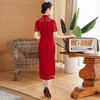 TZRY-11202新款春夏蕾丝旗袍 复古改良中式礼仪红色宴会旗袍 商品缩略图4