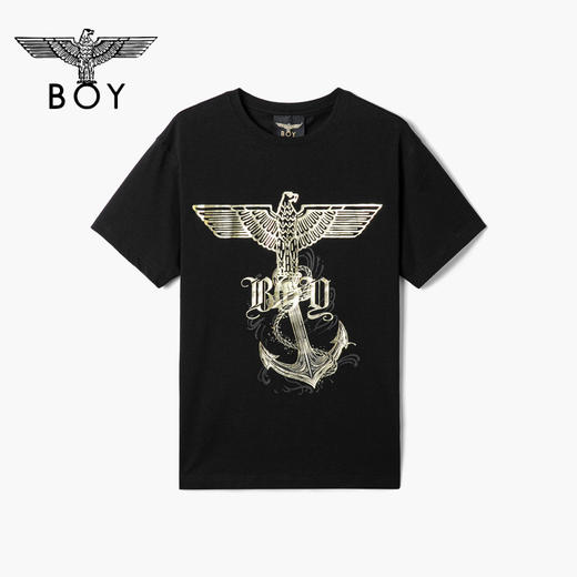 BOYLONDON短袖男女同款22春夏新品烫金老鹰黎明启航系列T恤B222N01048 商品图0