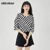 oldcolour2022夏季新品棋盘格子全棉短袖T恤女O21021170 商品缩略图4