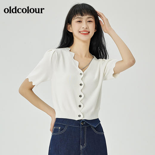 oldcolour夏季新品V领短袖针织衫女O21053185 商品图1