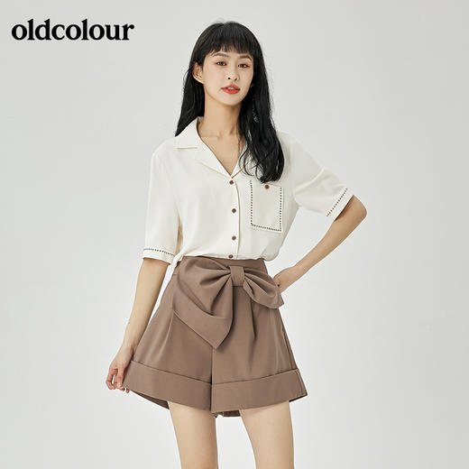 oldcolour2022夏季新品简约通勤短袖衬衫女O21011357 商品图0