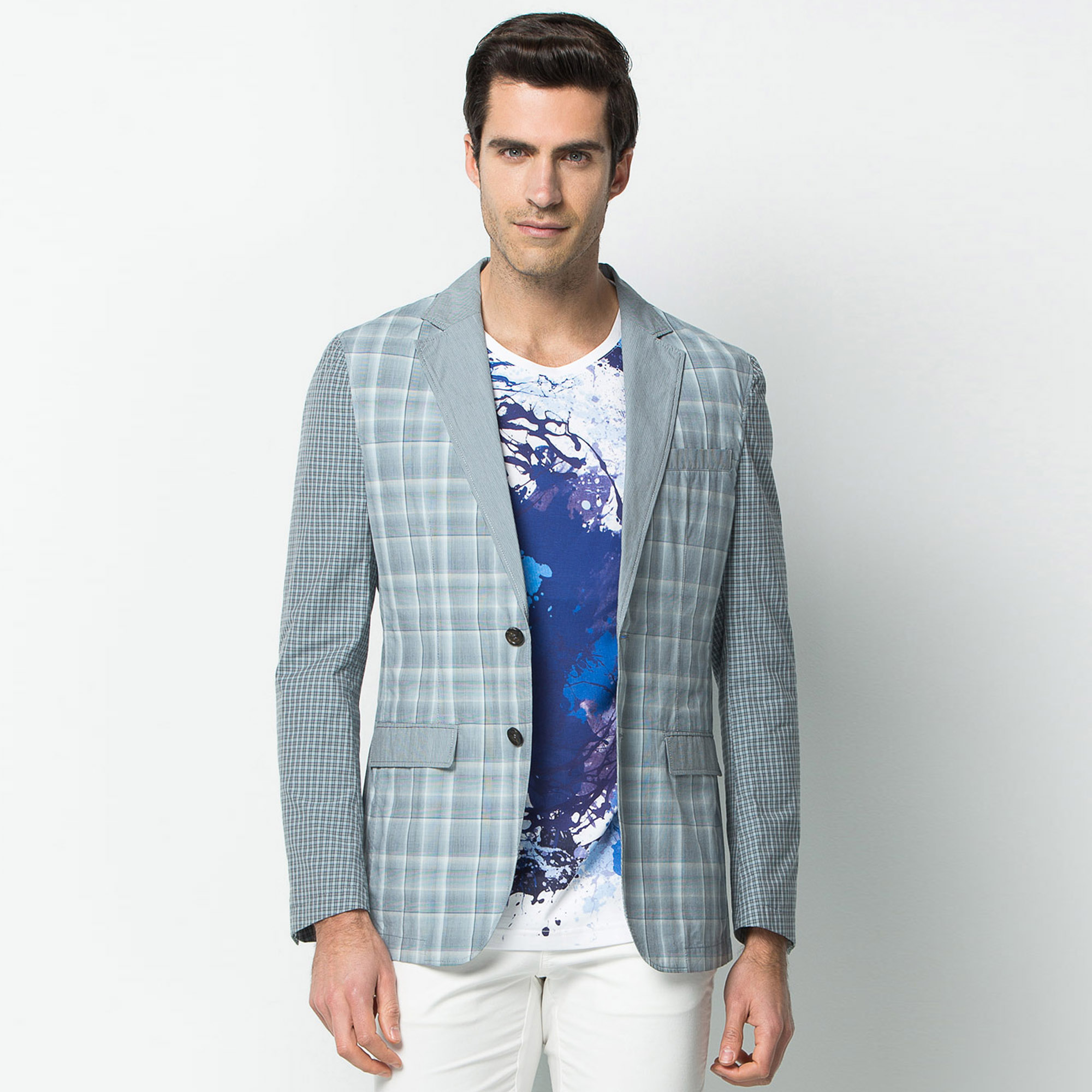 Marco Azzali 意大利进口面料蓝色格子休闲西服 H3201700