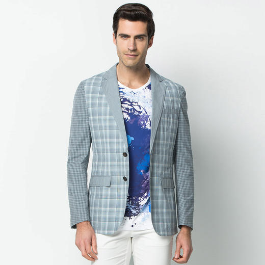 Marco Azzali 意大利进口面料蓝色格子休闲西服 H3201700 商品图0