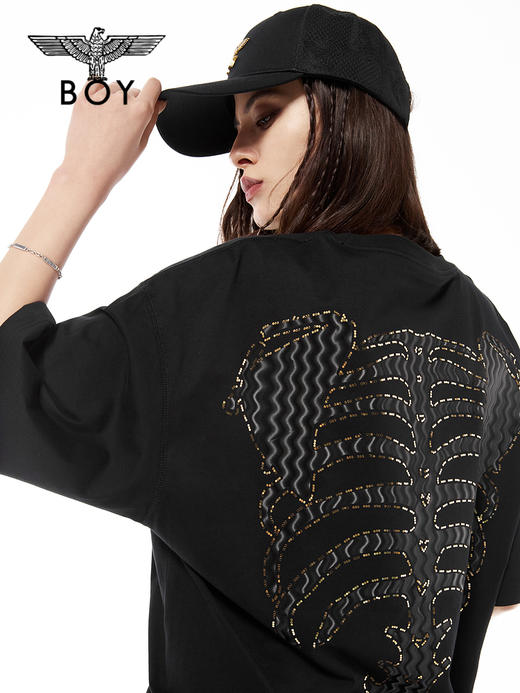 BOYLONDON棒球帽男女款22夏季新品金色老鹰logo黑色运动帽B221N90007 商品图4