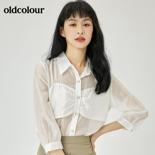oldcolour2022夏季新品设计感通勤七分袖衬衫女O21012141 商品图7