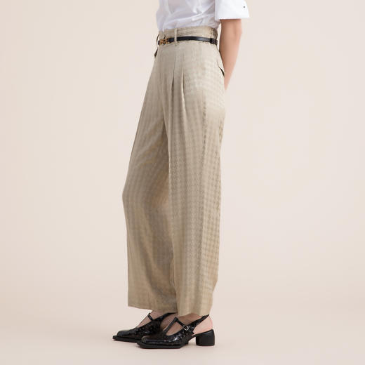 谜底2022夏季冰感垂坠千鸟格铜氨丝直筒裤长裤女222GK0643 商品图3