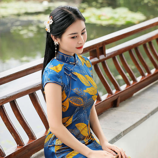 TZRY-C2013春夏款中长款真丝旗袍 低调档次长款时尚立领旗袍 商品图2