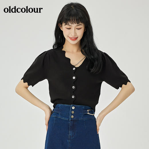 oldcolour夏季新品V领短袖针织衫女O21053185 商品图5