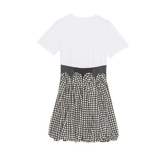 谜底2022夏季新款假两件棋盘格花苞下摆收腰显瘦连衣裙222ML0695 商品图4