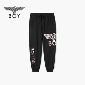 BOYLONDON卫裤男女款22夏季新品烫粉金印花潮流黑色休闲裤B222N15000
