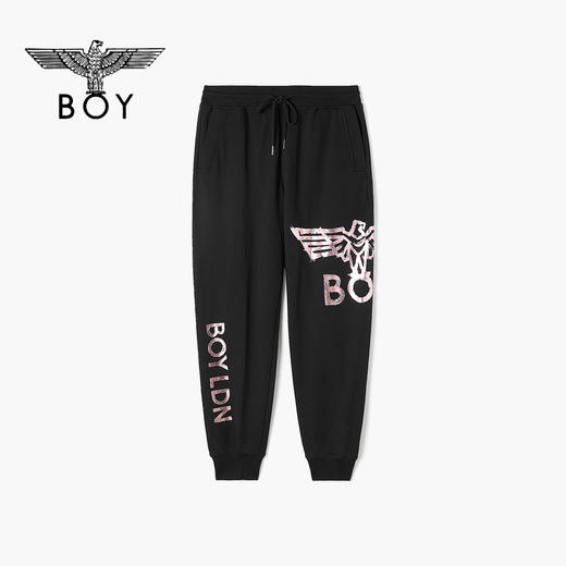 BOYLONDON卫裤男女款22夏季新品烫粉金印花潮流黑色休闲裤B222N15000 商品图0