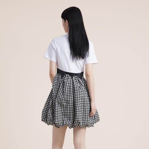 谜底2022夏季新款假两件棋盘格花苞下摆收腰显瘦连衣裙222ML0695 商品图2