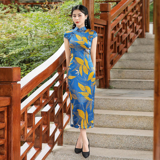 TZRY-C2013春夏款中长款真丝旗袍 低调档次长款时尚立领旗袍 商品图0