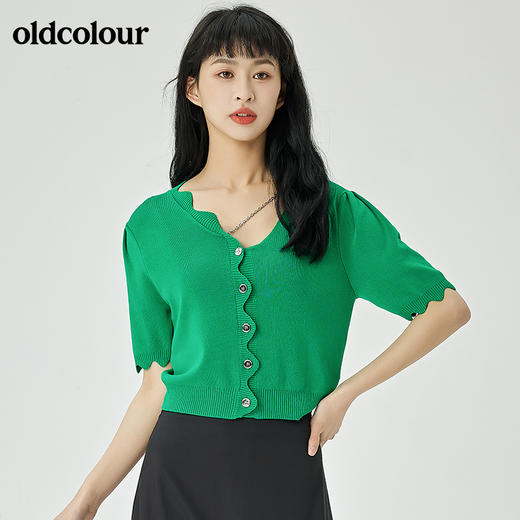oldcolour夏季新品V领短袖针织衫女O21053185 商品图3