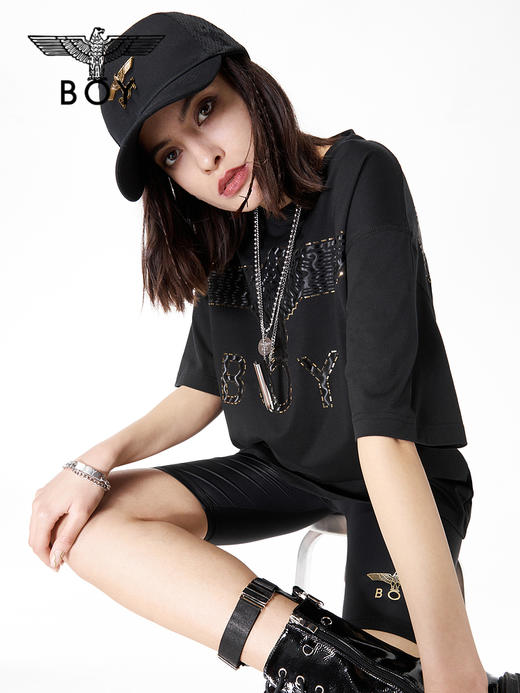 BOYLONDON棒球帽男女款22夏季新品金色老鹰logo黑色运动帽B221N90007 商品图1