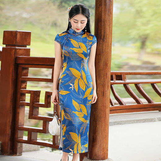 TZRY-C2013春夏款中长款真丝旗袍 低调档次长款时尚立领旗袍 商品图1