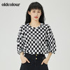 oldcolour2022夏季新品棋盘格子全棉短袖T恤女O21021170 商品缩略图0