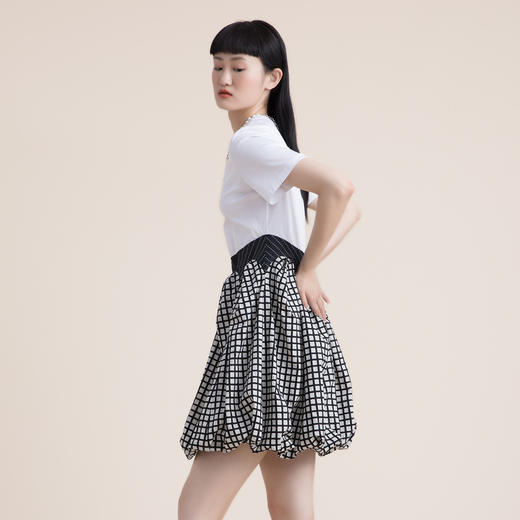 谜底2022夏季新款假两件棋盘格花苞下摆收腰显瘦连衣裙222ML0695 商品图1