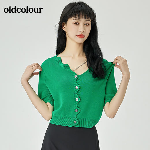 oldcolour夏季新品V领短袖针织衫女O21053185 商品图4