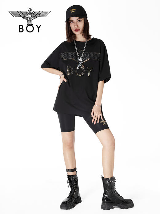 BOYLONDON棒球帽男女款22夏季新品金色老鹰logo黑色运动帽B221N90007 商品图2