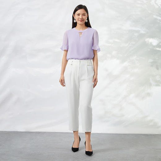 EITIE爱特爱夏新款时尚通勤气质百搭温柔紫色直筒衫上衣B2213924 商品图2