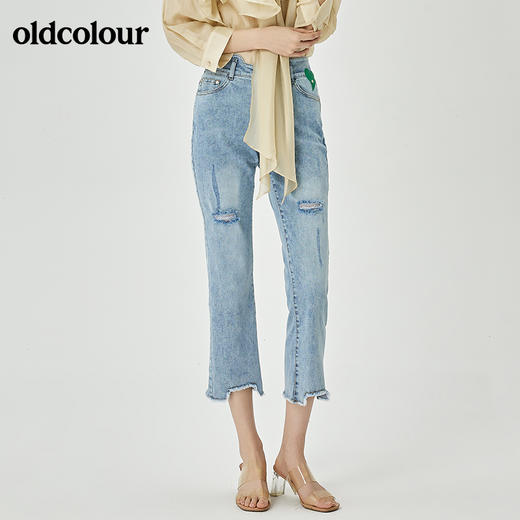 oldcolour2022夏季新品修身通勤牛仔长裤女O21113174 商品图5