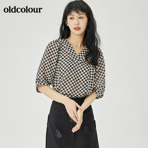 oldcolour2022夏季新品休闲宽松格子套头衫女O21012157 商品图2