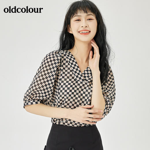 oldcolour2022夏季新品休闲宽松格子套头衫女O21012157 商品图5