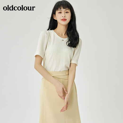 oldcolour2022夏季新品短袖通勤简约短袖T恤女O21021179 商品图6