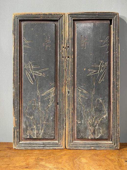 硬木雕花髹漆橱柜门板一对，顺丰包邮 商品图1