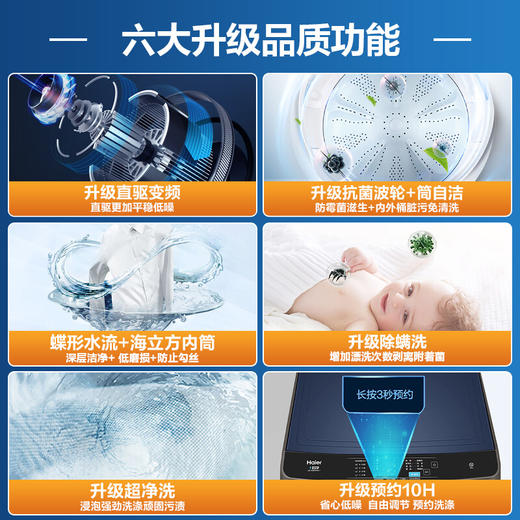 海尔（Haier)  10KG  直驱变频 波轮洗衣机 全自动  蝶型水流 仿生过滤器 租房神器EB100B20Mate1 商品图1