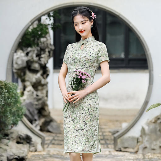 改良版复古优雅年轻款镂空中国风印花旗袍连衣裙 YSD05119 商品图3